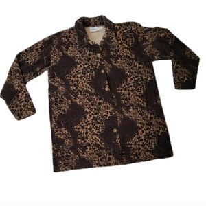 Vintage Jason Maxwell Velour blouse Women's Size Medium lepord print brown